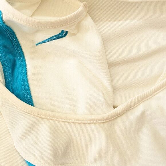 Nike Dri-Fit White Sports Athletic Tank Top White Turquoise Mesh Medium - Picture 6 of 6